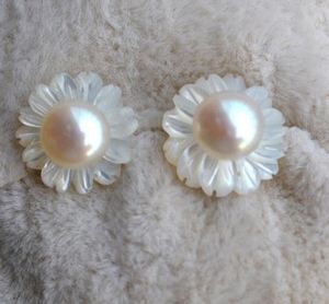 Shell Flower Real Pearl Серьги,Натуральный Белый Цвет Пресноводные Жемчужные Серьги,Стерлингового Серебра 925 Серьги, Вырезать Цветок Жемчужные Украшения