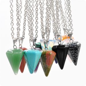 Rostfritt stålkedjor Cone Awl Crystal Natural Stone Halsband Choker Hängsmycke Halsband för kvinnor Mäns Mode Smycken