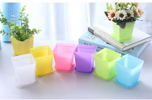 DHL Mini Vasos de Flores De Plástico Vasos De Flores De Plástico Colorido Desktop Em Vasos de Suculentas pote com Bandeja quadrada plantadores jardim home decor