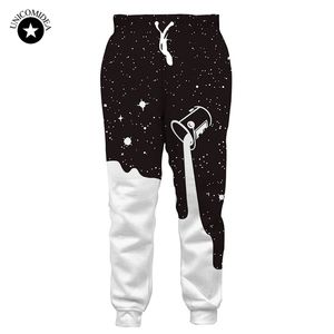 Corredores homens sweatpants engraçado galáxia derramando leite impressão 3d calças preta cor branca solta calças casuais pantalones hombre