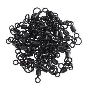 Matte Black Fishing Rolling Swivels Connector Set with Solid Ring Carp Rigs Fish Hook Connector Fishing Tackle 25/50/75/100Pcs