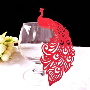 Biglietto per bicchiere di vino tagliato al laser con pavone Nome Luogo Escort Biglietti per tazze Decorazioni per feste di nozze Biglietti per tazze