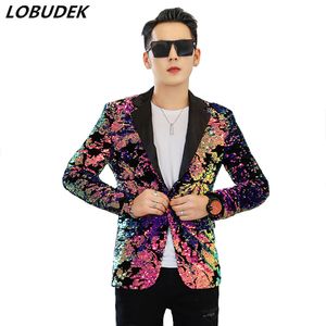 Flipping Sequins Purple Pink Men's Blazers Coat Glittering paillette Jacket Outerwear Nightclub Singer Stage Costume Host Star Stage Outfit