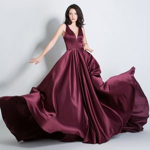 Off Shoulder Burgundy Red Prom Dresses Newest Women Evening Dresses Satin Formal Party Dresses Plus Size Prom Gowns HY4110