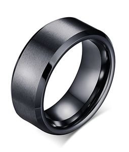 Mens 8mm Wedding Band Black Tungsten Ring Matte Finish Beveled Polished Edge Comfort Fit,Size7-12,Custom Made Your Logo