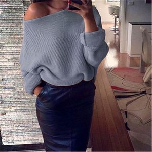 Winter Pullover Sweaters Woman Designer Knitting Sexy Dew Shoulder Long Batwing Sleeve Christmas Sweater Casual Woman Clothing Loose