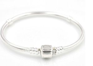 3mm 17-21cm Bracciale in argento placcato 925 Catena a serpente con chiusura a barilotto Misura perline europee per bracciale Pandora con senza logo fai da te