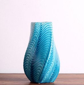 Cerâmica criativa onda azul retro vaso de flores decoração para casa artesanato quarto decorações de casamento ornamento vintage estatueta de porcelana