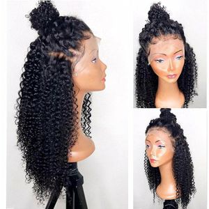 Kinky Curly Human Haus Lace Front Pärlor 130% Densitet Brazilian Virgin 360 Lace Frontal Wig för svarta kvinnor 16inch