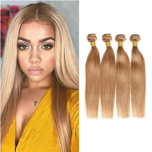 Brasiliansk 27 # Honey Blonde Human Hair 4 Bundles Erbjudanden Färgad brasilianskt Straight Virgin Hair Weave Billiga Brasilianska Blonda Hårförlängningar