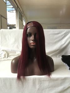 Underbar 99J färg Human Hair U Part Wig Brasiliansk jungfruhår vänster/höger/mitt för svarta kvinnor