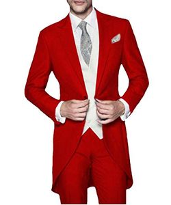 De nieuwste klassieke ontwerp lange staart smoking rode slanke heren pak bruidegom jurk bal beste man jas vest broek stukset