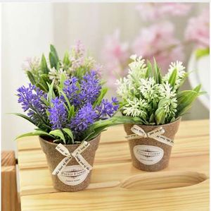 家の装飾の偽の花の小さな人工植物の装飾的な花ミニ鉢植えの盆栽緑の植物1セット（植物+花瓶）