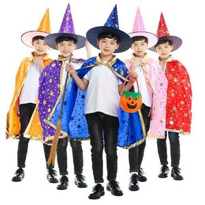 할로윈 망토 모자 파티 코스프레 장식 축제 화려한 복장 어린이 의상 마녀 마법사 가운 로브와 모자 의상 케이프 키즈 WSD002