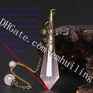 1Pc Natural Rose Quartz Pendulum Pink Point Dowsing Gemstone Polished Faceted Divination Reiki Stone Pendant with Antique Bronze Copper Bail