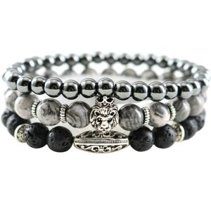 New Map Natural Stones Hematite Lava Handmade Beaded Men Bracelets Lion Charm Women Strand Bracelets & Bangles Jewelry