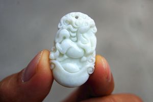 Hand-carved - natural white flying yellow jade zodiac horse, goat jade. Amulet - pendant necklace.