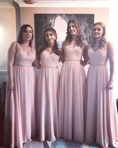 Size Pink Plus Bridesmaid Dresses Deep V Neck Pleats Sweep Train Wedding Guest Gowns Formal Cheap Maid Of Honor Dress