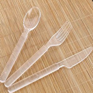Clear Disposable Plastic Cutlery Set Long Handle Forks Spoon Knives For Western Tableware Utensils Dinnerware Sets HH7-1092