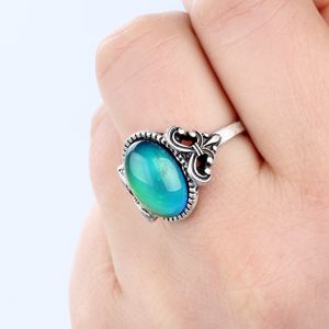 High Quality Womens Real Antique Silver Plated Mood Stone Rings Fancy Color Change Ring for Sale