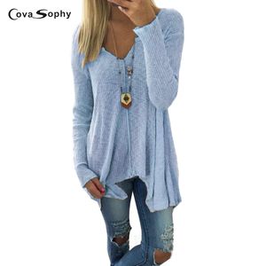 Cova Sophy Women Fashion Casual Loose V Neck Długi rękaw Asymetryczny Hem Pullover Party Solid Plus Size Sweter S18100902