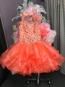 Cupcake Girls Pageant Dresses 2019 Glitz Coral Organza Toddler Pageant Dress Bling Bling Bodice Real Pictures Custom Made
