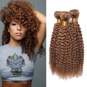 Brazilian Honey Loira Kinky Curly Human Human 3 Bundles Colorido Brasileiro 27 # Loira Curly Curly Human Human Weave Extensões