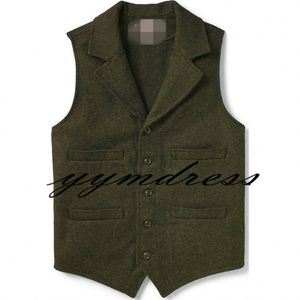 Grön Tweed Bröllop Groom Västar Groomsmen Västar Mäns kostym Väst Vest Dress Vest Waistcoat Dress Prom Party Custom Couple Day Plus Size Y03