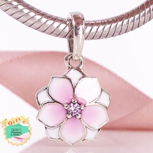 Magnolia Bloom Charms Original Pale Cerise Emaille Rosa CZ Charms passen DIY Schlangenarmband Halskette Schmuck 792086PCZ Charm