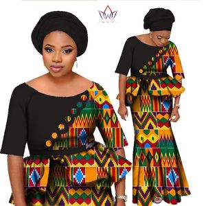 Conjunto de saia africana para as mulheres blusa tradicional Top e saia conjunto de impressão de cera Dashiki Plus Size saia de blusa define WY1252