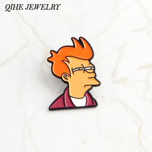 Spille QIHE Futurama Philip J. Fry Spille smaltate TV Show Distintivi figura dei cartoni animati gioielli regalo per i fan