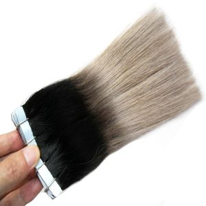 T1B / Grigio 100g Nastro di trama della pelle nelle estensioni PU Ombre Estensione dei capelli biondo cenere Capelli umani brasiliani Ombre Estensioni dei capelli del nastro umano