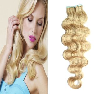 شريط الشريط 40pcs الشريط في امتدادات الشعر البشري موجة الجسم 100 جرام مستقيم على لاصق غير مرئي pu remy skin skin tape extensions 5779475