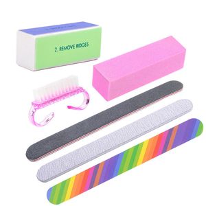 6pcs Nail File Manicure Set Polish Strip Tools Durable Buffing Grit Sand Fing UV Gel Nails Art Buffers Sanding Cleaning Brushes Kit