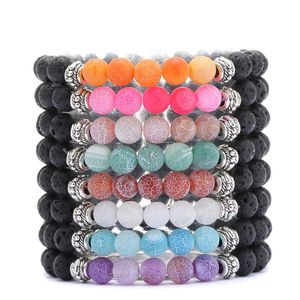 Fashion 8MM Black Matte Beads With White Cracked Crystal Bracelet For Womens Men Yoga Lover Rhinestone Bangle Accessories