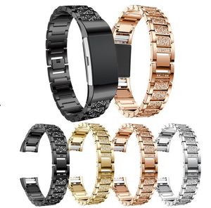 Faixas de metal de substituição de luxo com strass para Fitbit carga 2, acessórios de jóias pulseira para fitbit charge2 prata, ouro rosa