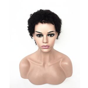 Kısa Pixie Curl İnsan Saç Perukları Siyah Kadınlar İçin Brezilyalı Bakire Afro Kinky Kıvırcık Yok Dantel Wig264c