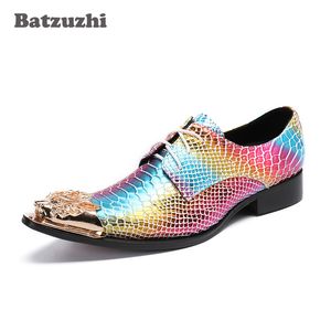 Punk Rock Mens Shoes Personality Party and Wedding Shoes for Men, EU38-46, US6-12 Gold Metal Toe Colorful Leather Men's Dress Shoes