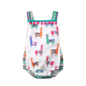 2018 neue Baby Mädchen Kleidung Schöne Kausalen Sommer Baby Romper Infant Kleinkind Mädchen Cartoon Alpaka Druck Quaste Overall Ein-stück Kleidung