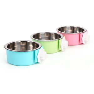 Stainless Steel Pet Dog Cat Bowls Lock on Cage Bowls Feed Drink Pet Supplies will and sandy Drop Ship