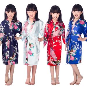Шелковый цветок девочек платье детей кимоно халат детские ночные одежды атласное платье свадьба