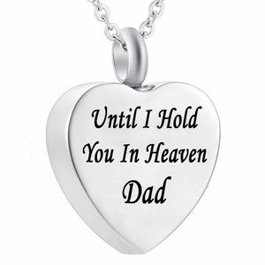 Heart Cremation Urn Necklace Memorial Keepakes smycken - graverade tills jag håller dig i himlen (pappa och mamma)