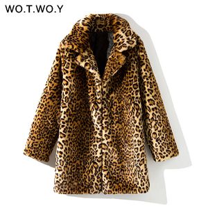 Утолщение леопардовой куртки Женщины Mid-Long Зима Искусственные Шубы Женщины Slim Повседневная Меха Лупаарда Женщина Harajuku 2018