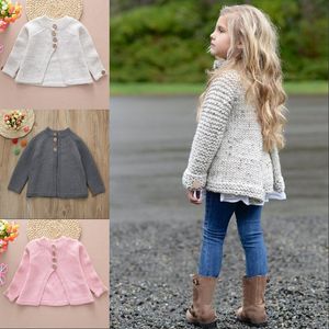Förtjusande Barnflickor Långärmad Kläda Tröjor Knitwear Coat Höst Sweet Girls Kint Loose Buttons Jacka Kläder Outfit