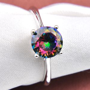 10 Pcs Vintage 925 Sterling Silver Round Natural Rainbow Mystic Topaz Gems Jewelry Austrian Crystal Wedding Ring for Lovers Ring