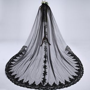 3 Meters black one-layer bridal Veils Lace Appliqued Edge Wedding Veils Cathedral Veils Wedding Accessories