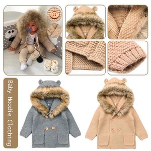 Camisolas da moda de inverno para cardigãs de bebê outono com capuz de jackets de malha de malha de desenho animado urso crianças roupas de manga comprida