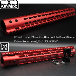 15 '' Inch Keymod / M-Lok Style Handguard Rail Gratis Float Picatinny Mount System_Red Color Anodized Gratis frakt
