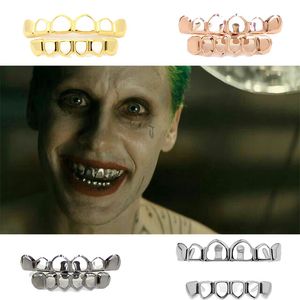 Hip-Hop Quatro oco Abrir Rosto Ouro Boca Dentes Grills Superior Inferior Grill Set Presente de Natal Halloween Caps