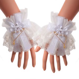 Lolita Spitzenmanschetten Frauen viktorianischer Stil weiß/schwarzes Handgelenk Manschette mit Tulle Steampunk Manschetten Armbänder Handwege